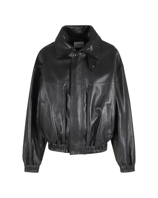 Magda Butrym Black Leather Aviator Jacket