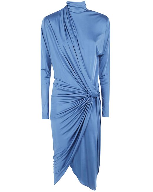 Balmain Blue Draped Midi Dress