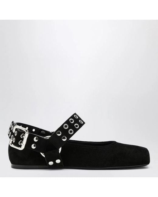 Alaïa Black Alaia Suede Flat Ballerina Biker