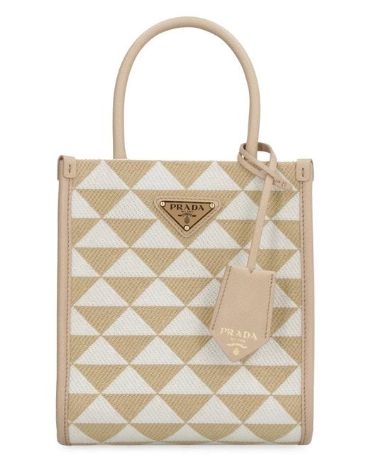 Prada Natural Embroidered Fabric Micro Symbole Handbag