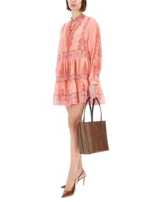 Etro Red Paisley Print Mini Dress