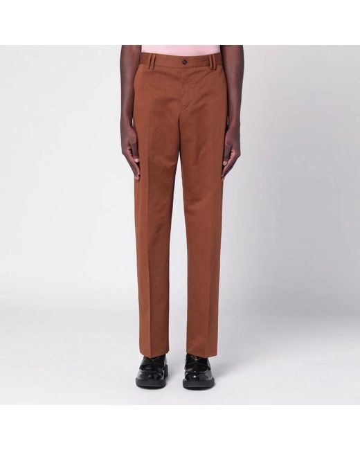 PT Torino Brown Cotton And Linen Trousers for men