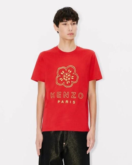 KENZO Red T-Shirt Gots Boke Flower Slim for men