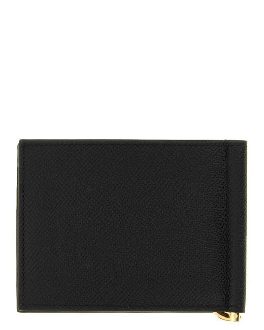 Ferragamo Black Gancini Wallet With Clip for men
