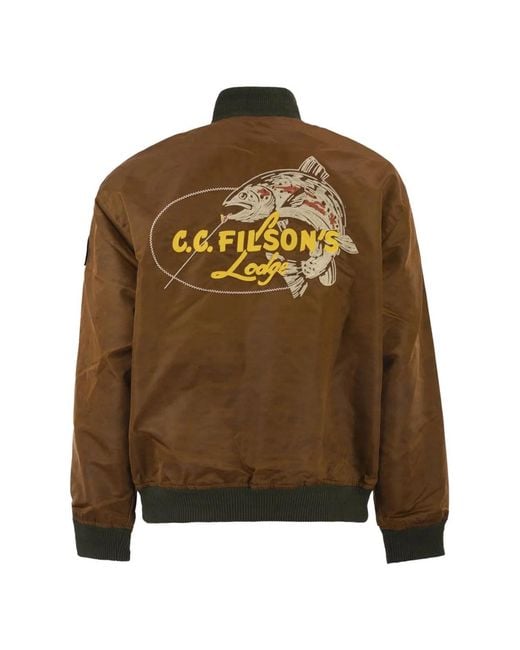 Filson Brown Technical Nylon Bomber Jacket With Heritage Embroidery for men