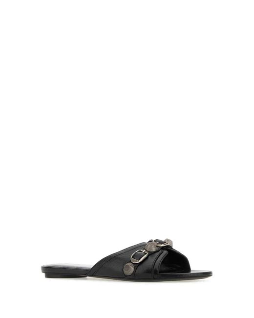 Balenciaga Black Leather Slippers