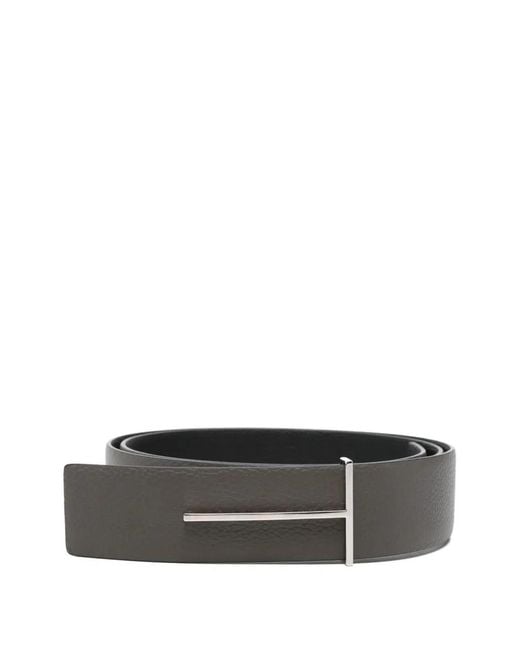 Tom Ford Gray Soft Grain Leather Reversible Slim T Belt 38 Mm for men