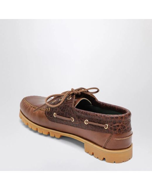VINNY'S Brown Boat Shoe With Crocodile Insert for men