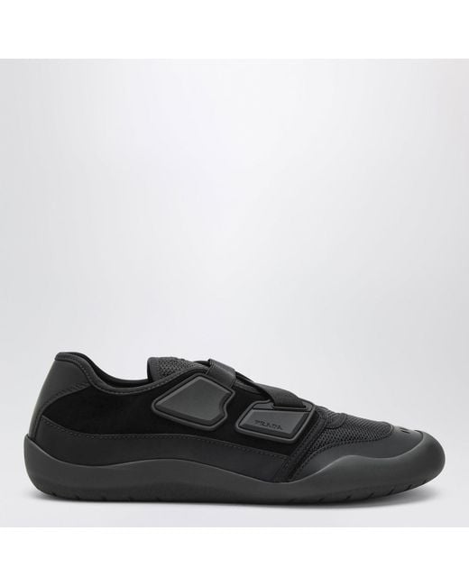 Prada Black Speedrock Leather And Mesh Sneakers for men