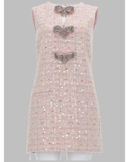Self-Portrait Pink Sequin Tweed Mini Dress With Bow Detail