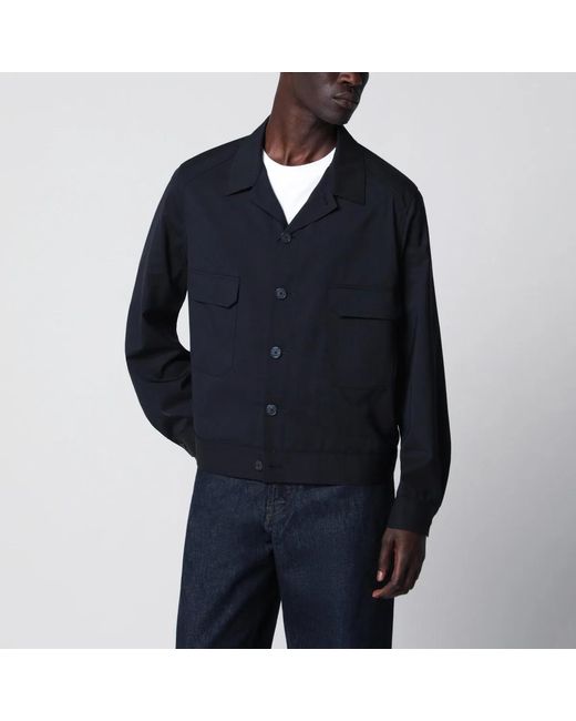 Santaniello Blue Wool-Blend Overshirt Jacket for men