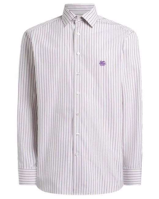 Etro White Striped Pring Roma Logo Shirt for men