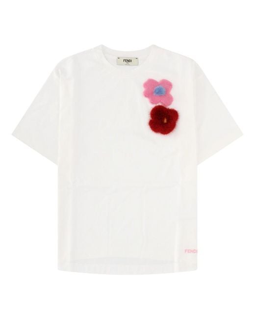 Fendi White T-Shirt Con Spille "Sunny Side Flowers"