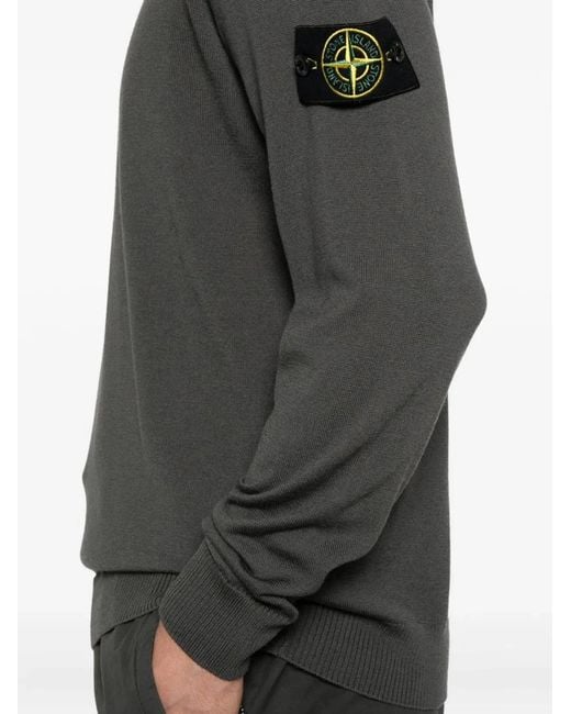 Stone Island Black Crew Neck Sweater With Compass Badge for men