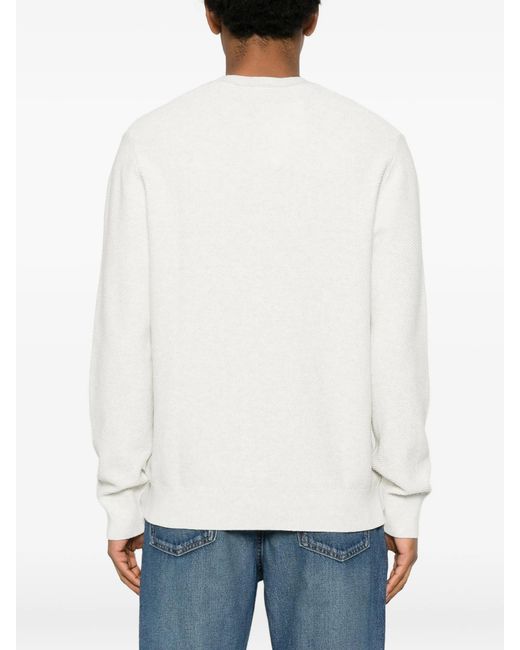 Calvin Klein White Textured Cotton Crewnk Sweate for men