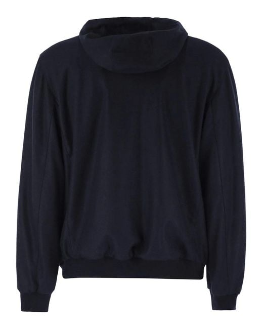 Fedeli Blue Reversible Bomber Jacket With Hood for men