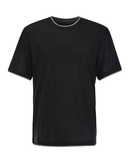Brunello Cucinelli Black Silk And Cotton T-Shirt for men