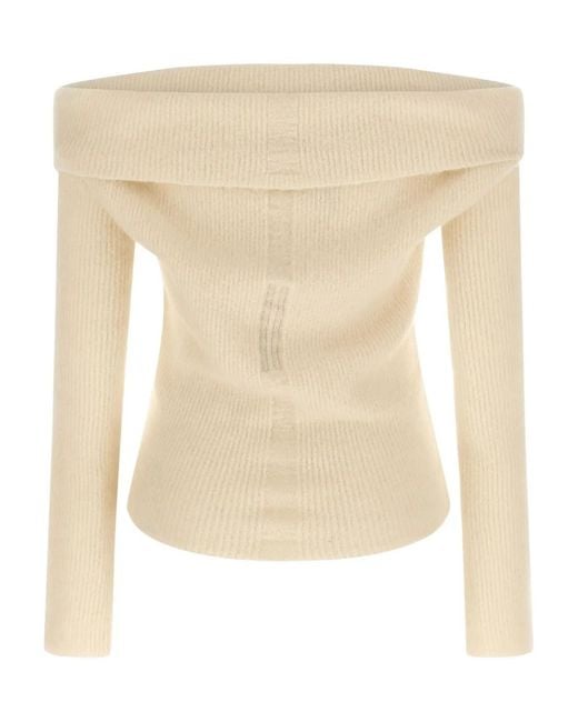 Rick Owens White Wool Off-Shoulder Sweater