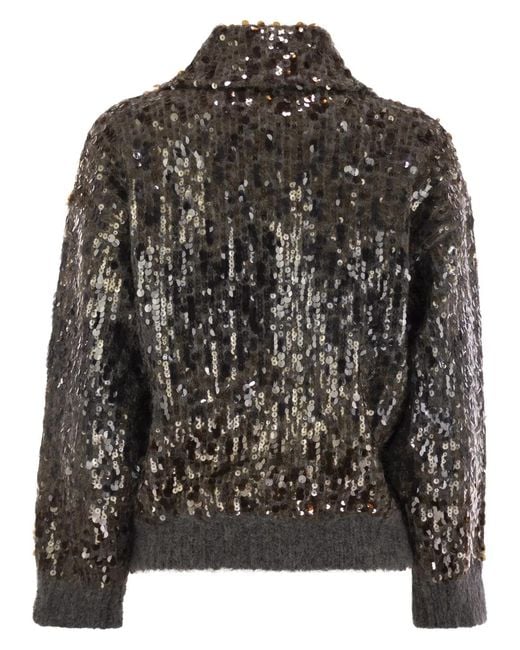 Brunello Cucinelli Black Dazzling Dégradé Embroidery Mohair And Wool Cardigan