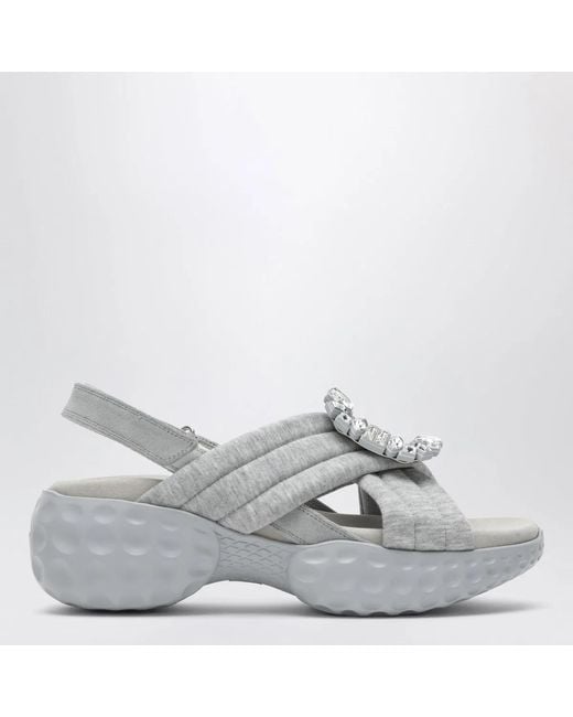 Roger Vivier White Viv' Run Slingback Sandals With Crystals