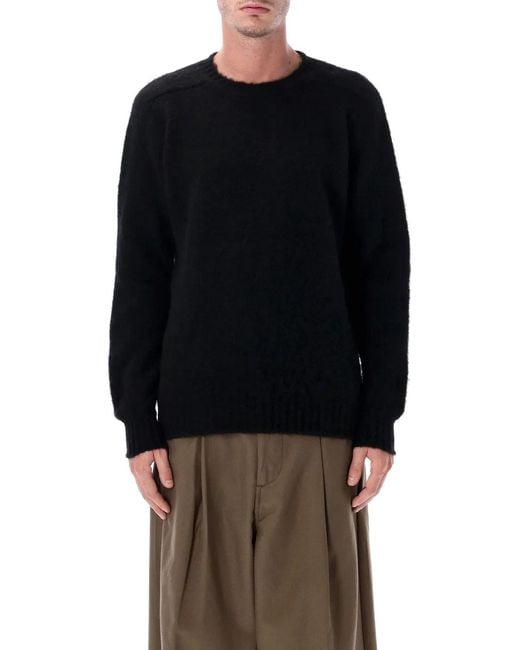 Howlin' By Morrison Black Shaggy Bear Wool Crewneck Sweater for men