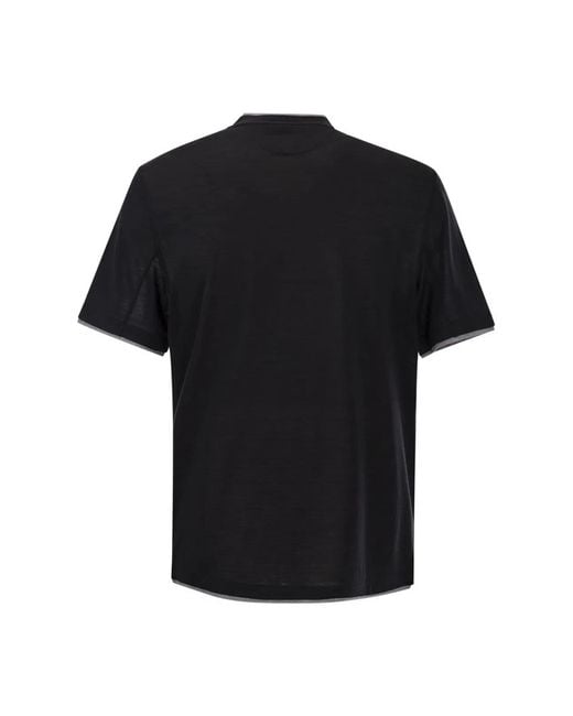 Brunello Cucinelli Black Silk And Cotton T-Shirt for men