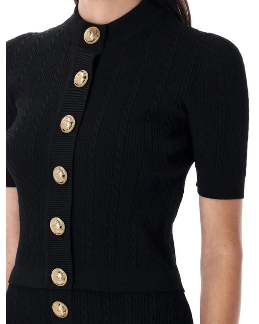 Balmain Black Ribbed And Cable-Knit Cardigan
