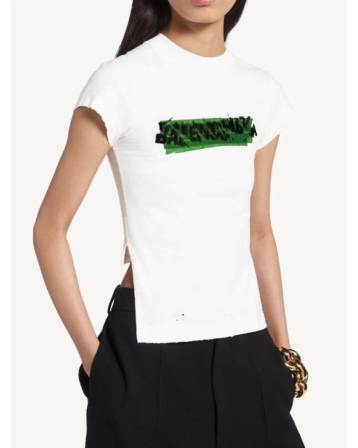 Balenciaga Green Messy Spray Distressed Logo-Print T-Shirt