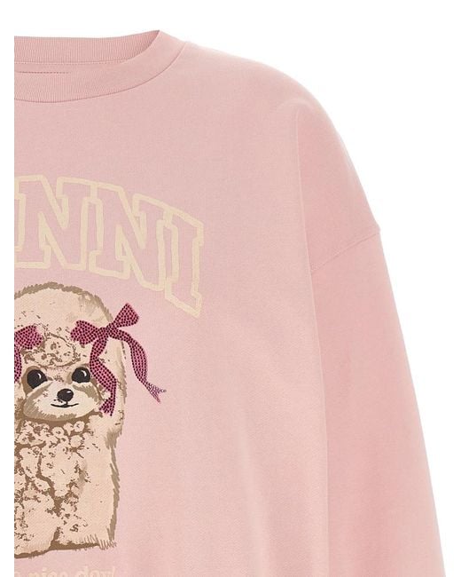 Ganni Pink Front Print Sweatshirt