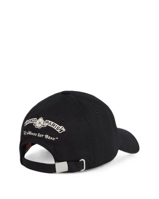 KENZO Black Paris Emblem' Embroidered Cap for men