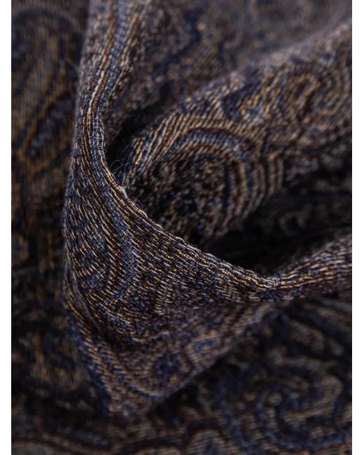 Etro Black Paisley Pattern Scarf With Fringed Edges for men