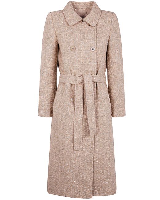 Twinset Natural Boucle Coat With Belt
