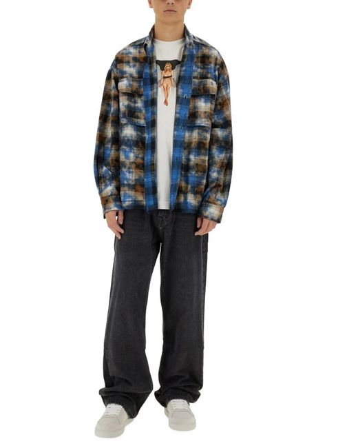Palm Angels Blue Plaid Shirt for men