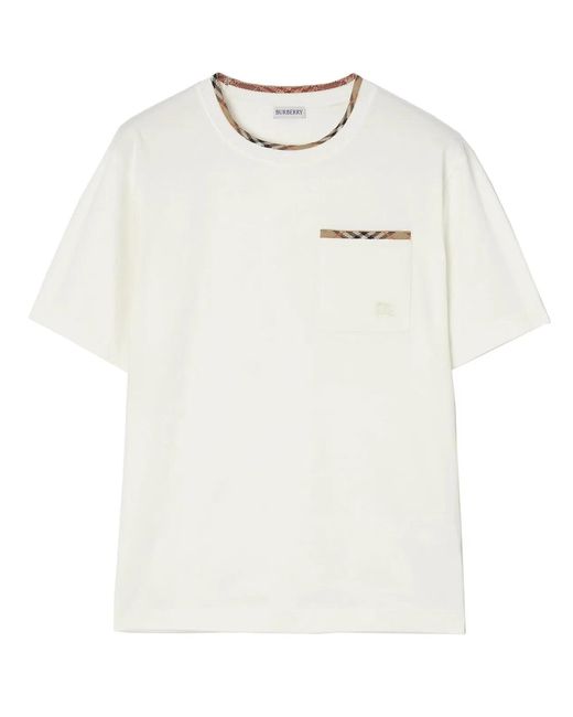 Burberry White Check Trim T-Shirt for men