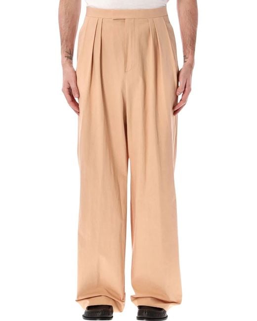 Dries Van Noten Natural Pleated Cotton Poplin Pants for men