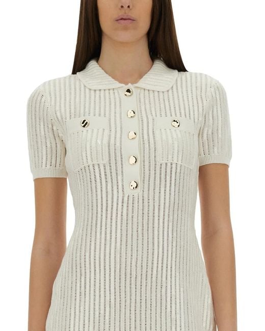 Self-Portrait Natural Mini Crochet Dress With Sequins