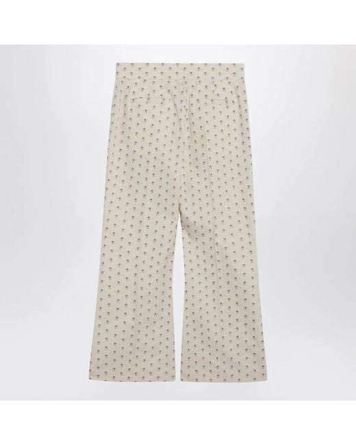 Valentino Natural Ivory Trousers With Floral Pattern