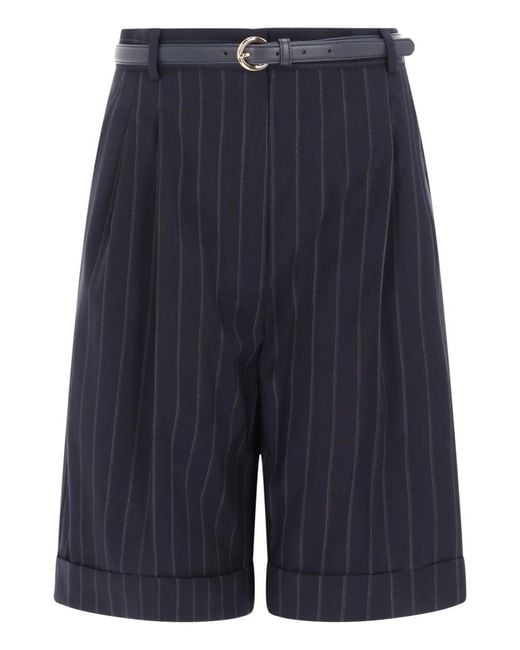 Max Mara Blue Wool Bermuda Shorts With Belt