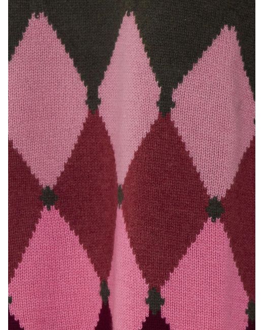 Ballantyne Red Argyle High Neck Knitted Sweater