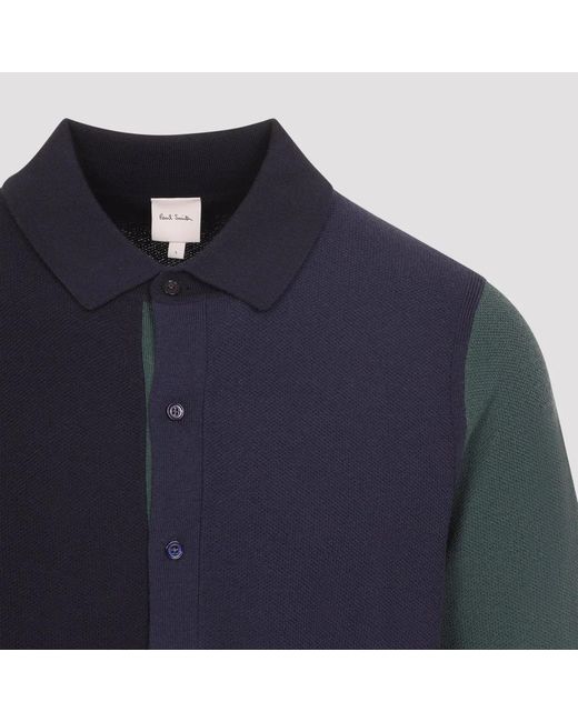 Paul Smith Blue Very Dark Wool Knit Cardigan Shirt for men