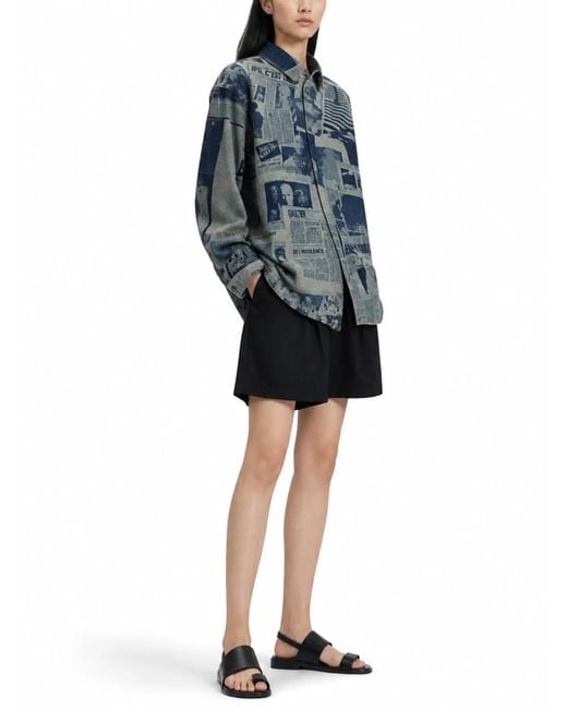 Jean Paul Gaultier Blue Shirt With Newspaper Print