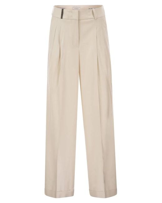 Peserico White Tailored Virgin Wool Stretch Trousers With Front Pleats