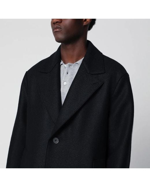Harris Wharf London Black Dark Single-Breasted Wool Coat for men