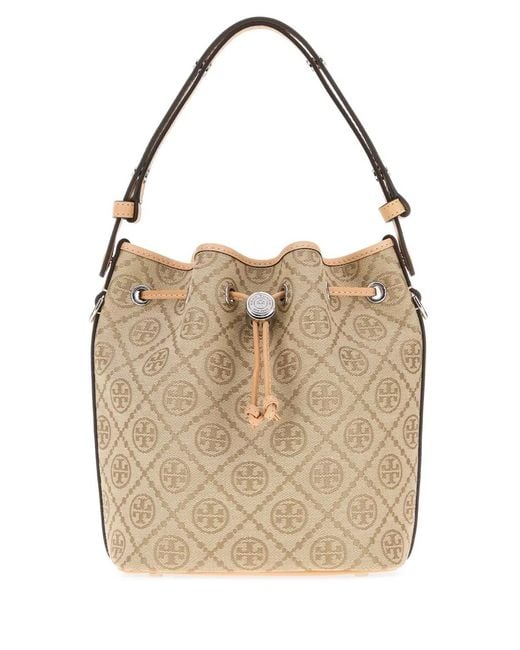 Tory Burch Natural T Monogram Bucket Bag