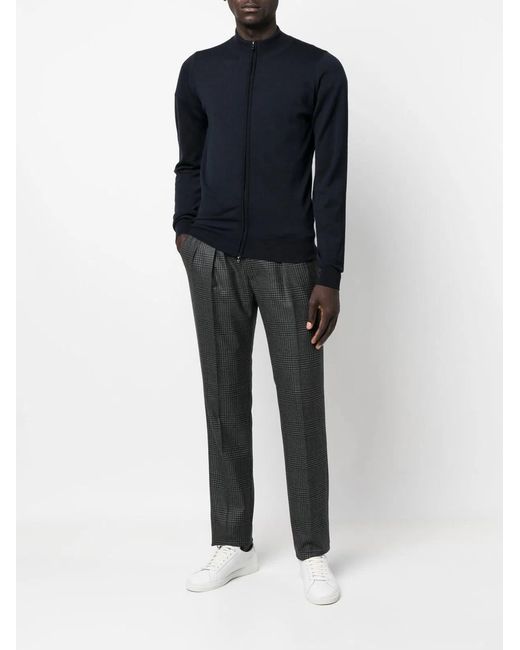 John Smedley Blue Extra Fine Merino Wool Cardigan for men