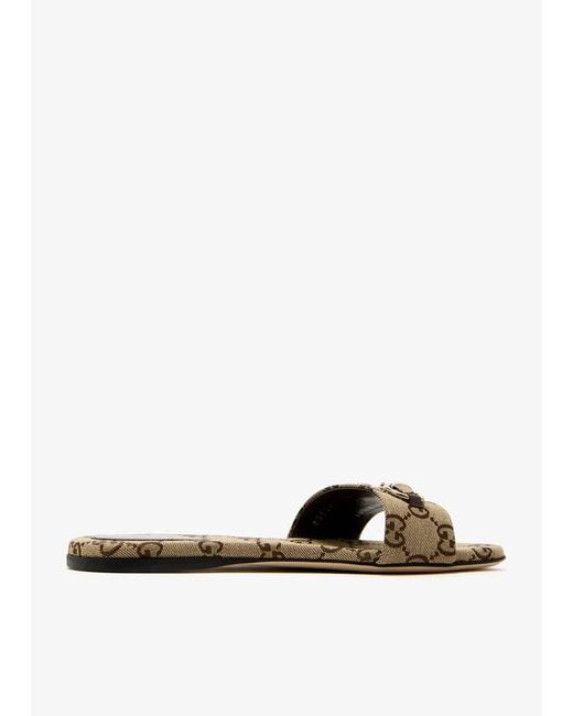 Gucci White Gg Motif Slide Sandals