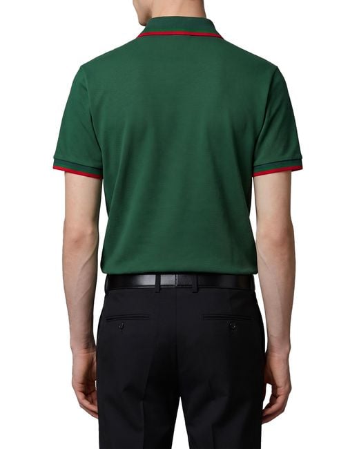 Gucci Green Embroidered Cotton Piqué Polo Shirt for men