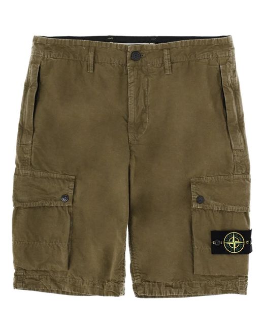 Stone Island Green Cargo Shorts With Logo Patch for men