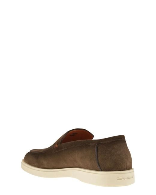 Santoni Brown Suede Moccasin for men