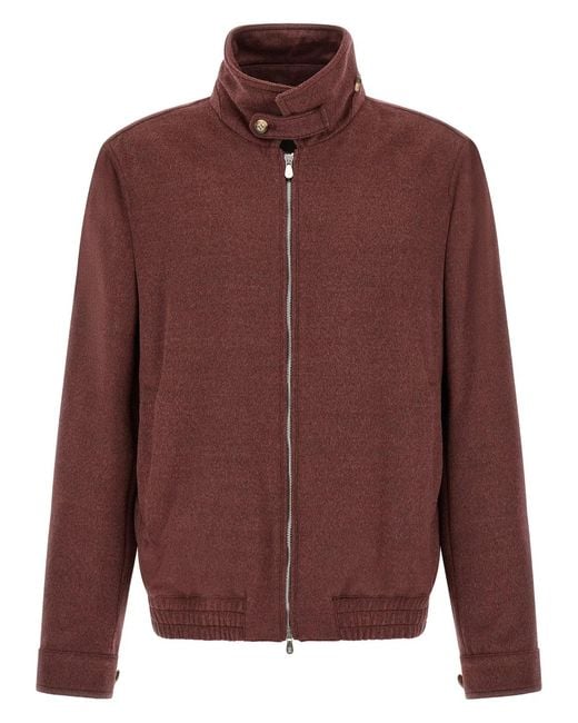 Brunello Cucinelli Brown Virgin Wool Beaver Bomber Jacket for men